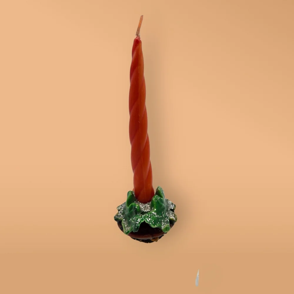 MCM Vintage Gurley Novelty Christmas Oak Leaves Acorn Candle